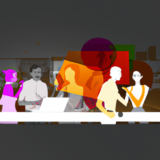 The image would feature a visually abstract representation of a computer-generated avatar or influencer, surrounded by a diverse group of users interacting with the avatar. The users would be depicted in various activities, such as brainstorming, providing feedback, or engaging in social media platforms. The scene would convey a collaborative atmosphere, highlighting the partnership between the startup and its users in creating AI-driven influencers.