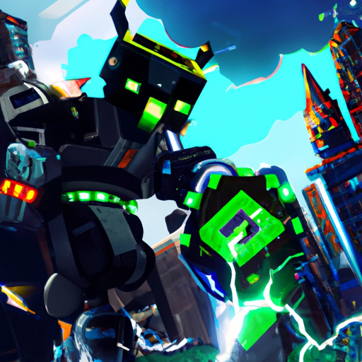 An image would show a futuristic cityscape with neon lights and towering skyscrapers embraced by a dense fog. In the foreground, there would be a silhouette of a character wearing high-tech armor, holding an advanced weapon. The character would be surrounded by glitched or distorted elements, symbolizing bugs and technical issues being fixed. The weapons held by the character would display a balance icon.