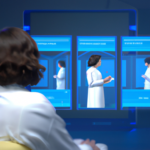 The image would show a computer screen displaying a virtual doctor's office, complete with a waiting area, examination room, and a doctor or nurse appearing on the screen, ready to treat a patient. The screen would show a patient coughing or sneezing, suggesting symptoms of a cough, cold, or flu.