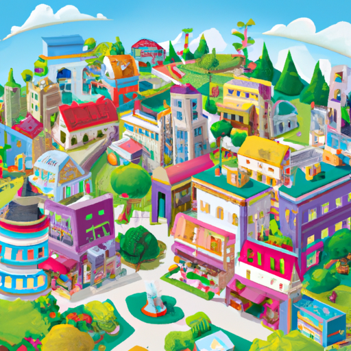 An image of a quaint, pastel-colored village with charming cottages and cobblestone streets. In the center, there is a classy signboard displaying the words "Disney's Cozy Life Sim." The village is filled with whimsical characters, each engaged in various delightful activities like gardening, baking, and playing music. However, tucked away in a corner of the image, there is a small cash register symbol indicating that the game is no longer free to play.