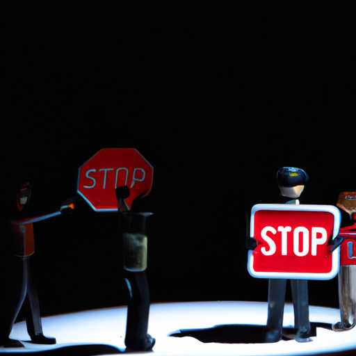 The image would show a government official holding a red "stop" sign, while a group of shadowy figures representing ransomware groups try to break through the sign.