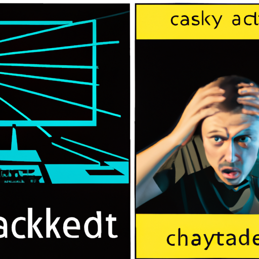 The image is split diagonally into two sections. In the top half, there is an illustration of a large computer server with binary code streaming out of it, representing the cyberattack. The bottom half shows an animated illustration of a frustrated person holding a laptop with a puzzled expression on their face, as their internet connection symbol is displayed with a red "X" mark, representing the ongoing outage.