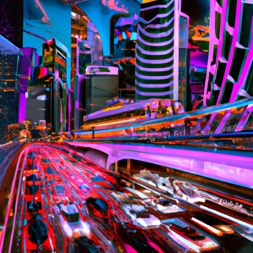 The image would depict a bustling cityscape with smart, autonomous taxis seamlessly navigating the streets. There would be a sense of motion, with the taxis whizzing past tall buildings and busy intersections. The image would convey a futuristic atmosphere, showcasing the integration of cutting-edge technology into the urban environment.