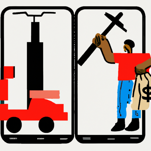 The image would depict a scale, tilted to one side with cash being poured into it. On one side of the scale, there would be the logos of Uber and Lyft, while on the other side, there would be the silhouette of a worker, symbolizing the wage-theft complaints. The image would represent a settlement being made by the companies to resolve the accusations.