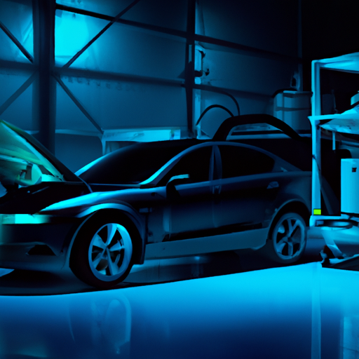 The image would show a futuristic electric car on an operating table, connected to life support machines. The car would appear to be in a critical condition, symbolizing the struggling state of the EV startup.