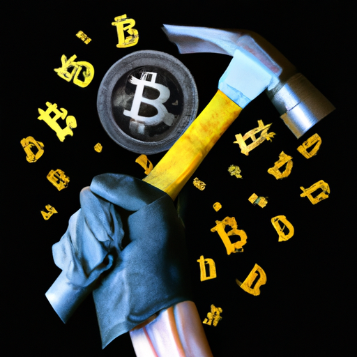 The image would feature a pair of hands wearing black gloves, holding a large, futuristic-looking hammer. The hammer would have the form of a Bitcoin symbol, representing the "heavy hand" of crypto enforcers. Surrounding the hands and hammer would be floating digital currencies like Bitcoin, Ethereum, and others. The overall tone of the image would convey a sense of looming authority and power, hinting at the continued intensity of crypto regulations in 2024.