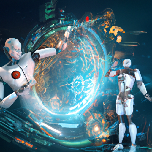 The image would show a stylized depiction of the Earth, surrounded by various futuristic technologies such as robots, gadgets, and complex computer systems. The central focus of the image would be on a friendly-looking AI assistant, portrayed by a sleek and sophisticated humanoid robot or an AI-powered hologram, interacting with humans in a collaborative and helpful manner. The overall atmosphere of the image would convey a sense of positive coexistence between humans and AI, emphasizing the idea that OpenAI is not creating any threats to humanity.