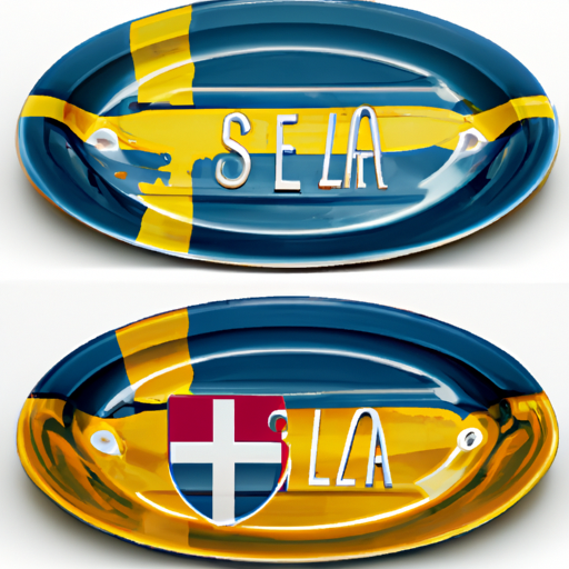 The image would feature a pair of Swedish license plates suspended in mid-air, surrounded by a swirling backdrop of the Swedish flag. One of the plates would depict the Tesla logo, while the other plate represents the transport agency. The plates would appear to be on a collision course, symbolizing the conflict between Tesla and the transport agency.