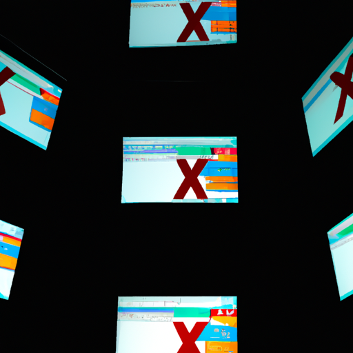 The image would show a computer monitor with multiple windows open, each displaying a different tech company logo. Some logos would be faded and crossed out with a red "X" symbol, indicating layoffs.